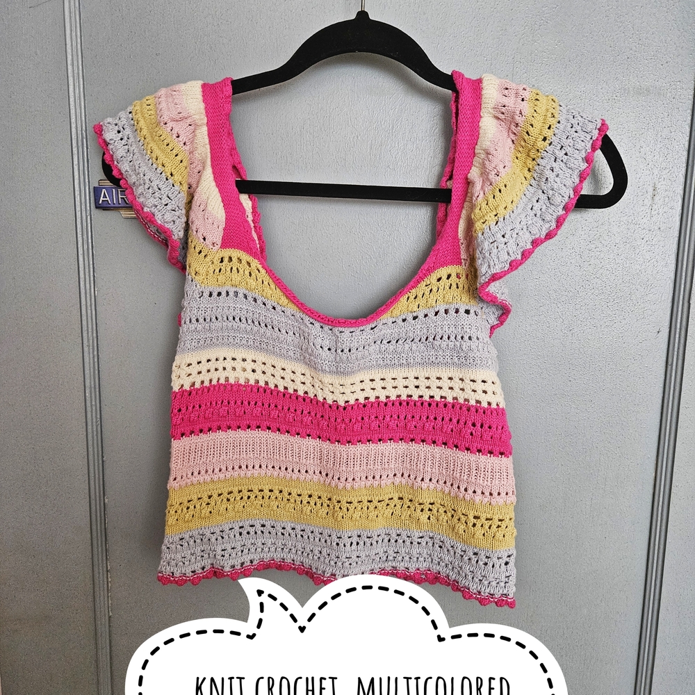 Multicolored Knit Crochet Top